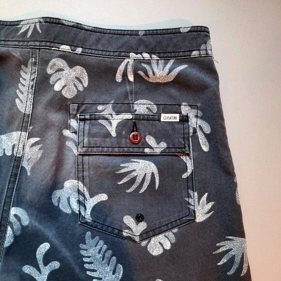 Katin Board Shorts Mens 34 Washed Black Swim Surf Beach Hybrid Trunks‎ Hawaiian - Picture 7 of 10